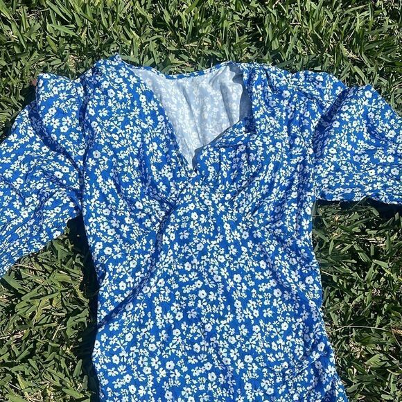 Blue and White Flower Dress - Super Cute Spring Midi Dress - NWOT - Picture 3 of 5